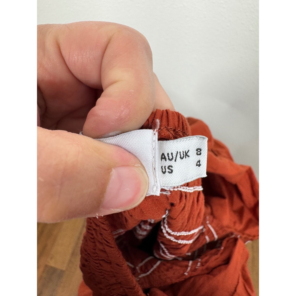 Petal + Pup Rust Orange Smocked Puff Sleeve Cotton Midi Dress Womens Size 4 - Picture 5 of 8